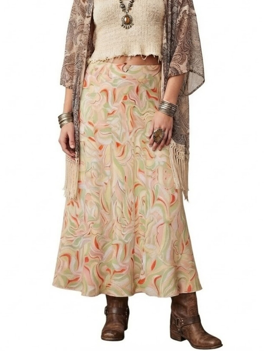 Vintage Evan-Picone 90s Pastel Abstract Swirl Midi Skirt Sz 12 Psychedelic